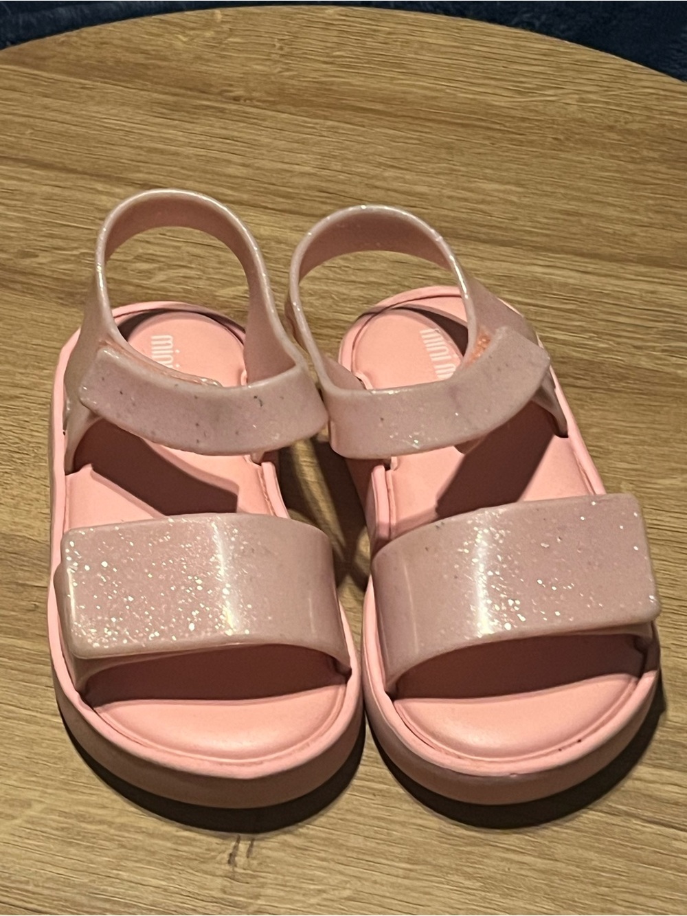 Mini Melissa Pink Glitter Hook-and-Loop Sandals for Kids